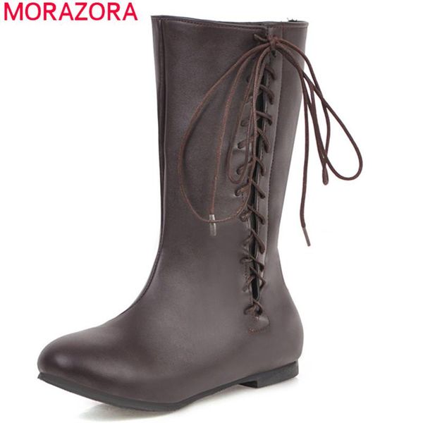 

boots morazora 2021 arrival women ankle cross tied autumn winter western comfortable casual flat shoes woman, Black