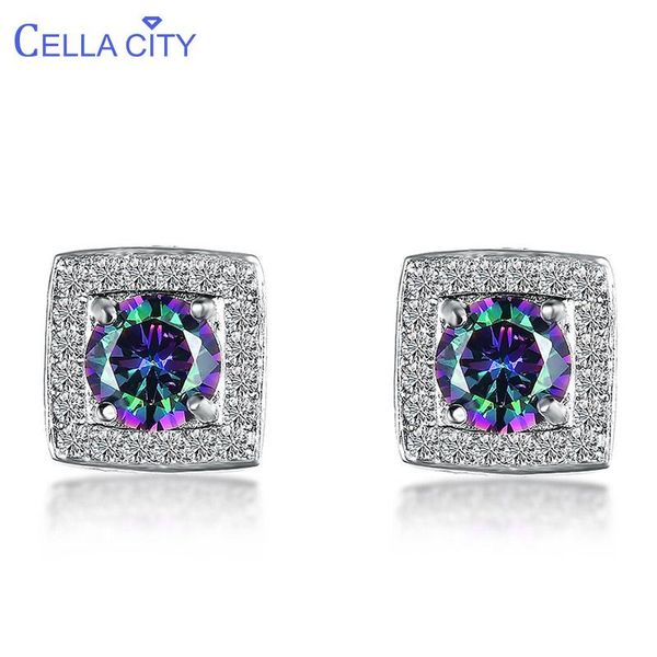 

cellacity simple geometry silver 925 jewelry gemstones earrings for women square ear studs delicate female gift party wholesale, Golden;silver
