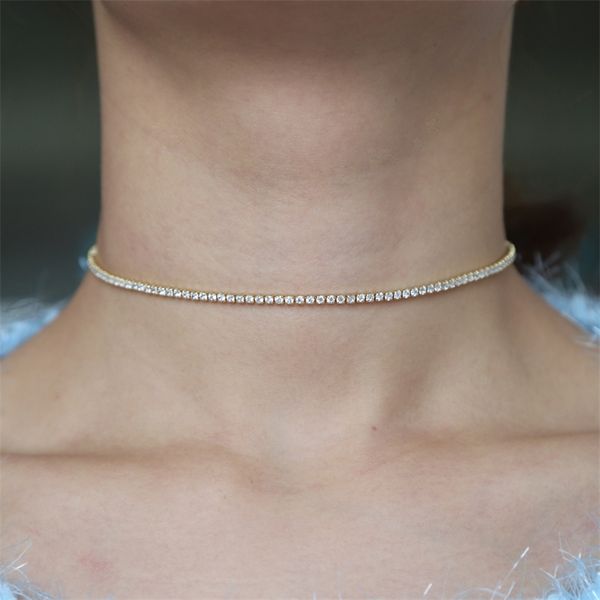 

gold filled thin tennis cz choker necklace for lady multi layer statement rainbow multi color cz luxury fashion trendy jewelry y200730, Silver