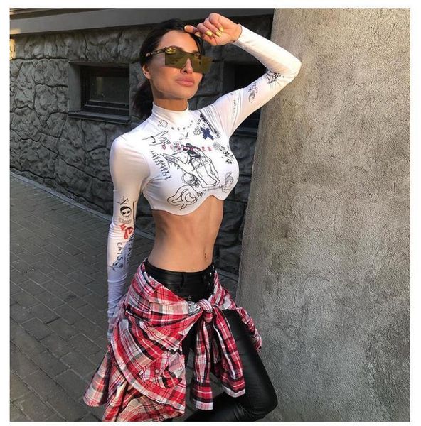 

fashion o-neck long sleeve micro ultra short slim sports t-shirt feminino printed beachwear tee shirt, White