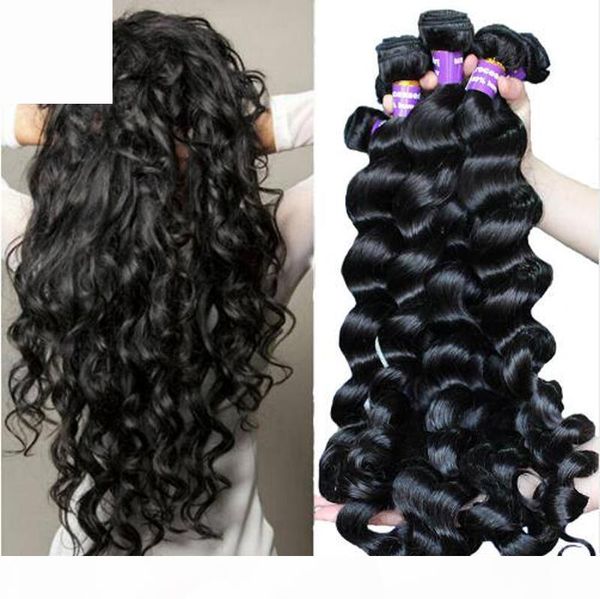 

unprocessed brazilian human remy virgin hair loose wave hair weaves hair extensions natural color 100g bundle double wefts 3bundles lot, Black