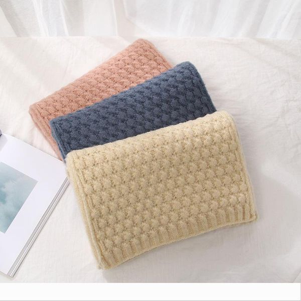 

luxury-designer autumn winter new solid color knitted crochet scarf men women double-sided woolen scarf warm comfortable fashion, Blue;gray