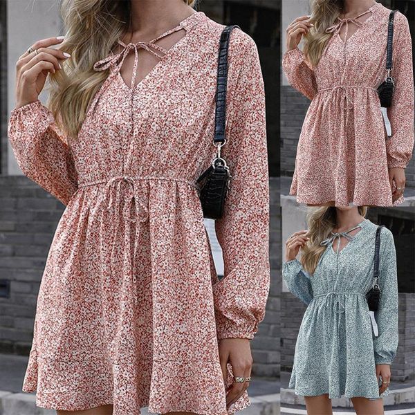 

fashion women dresses european and american v-neck floral floral long sleeve dress causul elegent party dresses clothes #21, Black;gray