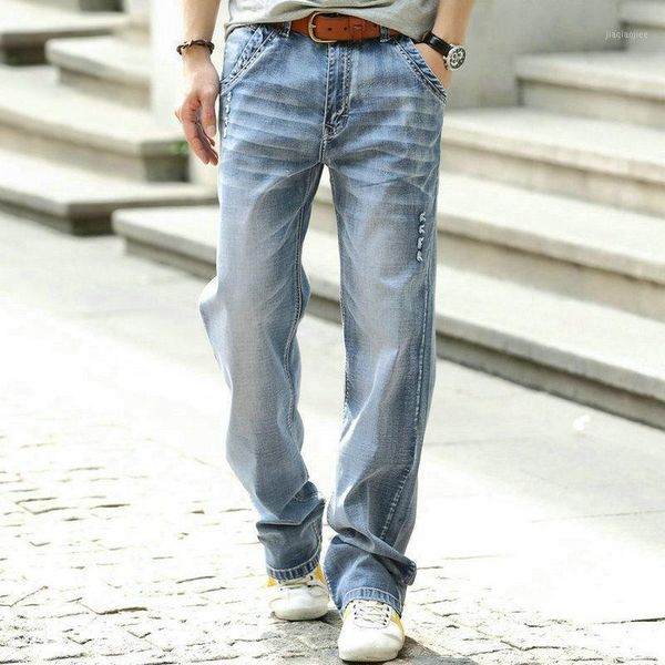 

2020 new casual pants men's loose straight jeans fashion street style trousers plus fertilizer xl large size 28-481, Blue