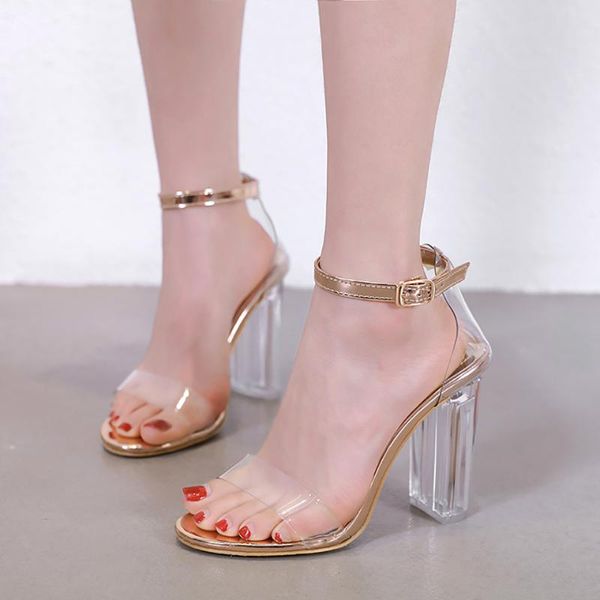 

2021 pvc jelly 11cm sandals transparent heel sandals crystal leopard open toed high heels women slippers discount pumps, Black