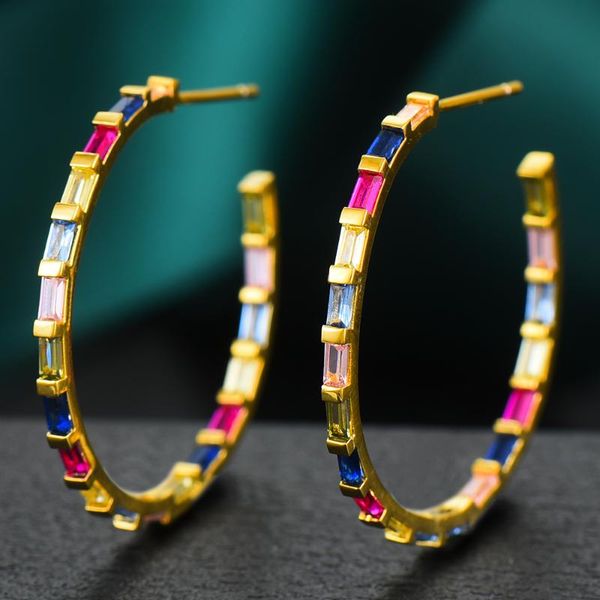 

hoop & huggie godki 34mm luxury multicolor cubic zirconia big earrings for women wedding dubai trendy boucle d'oreille femme, Golden;silver