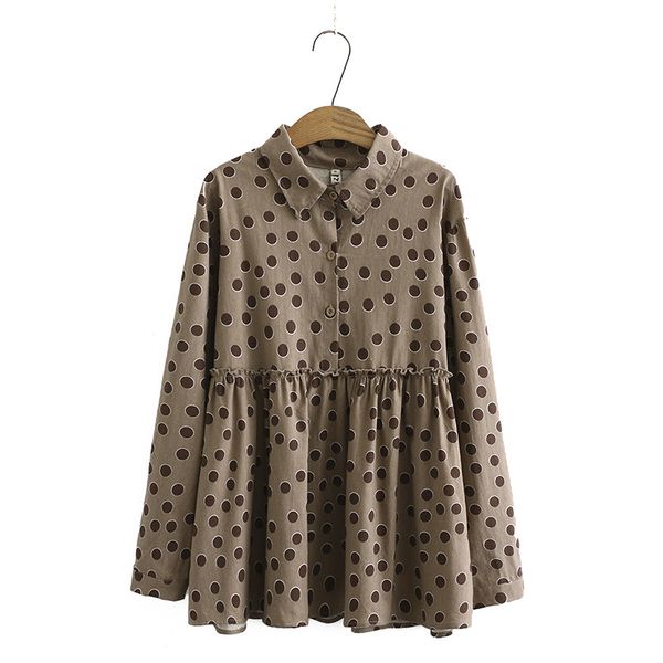 

cotton plus size complete xl-4xl female blouse long polka dot printed vintage burnt 3j4o, White