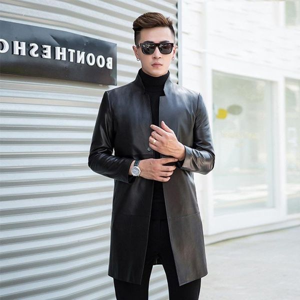 

men's trench coats haining leather qiu dong 2021 male long young han edition cultivate morality sheepskin coat dust collar, Tan;black
