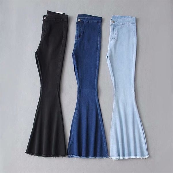 

women's pants summer traf high waist jeans mom stretch female flare for girl wash denim wide leg skinny y2k 220310, Blue