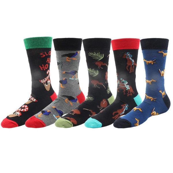 

peonfly 1 pair men socks cotton funny crew socks cartoon animal deer sloth happy novelty harajuku hip hop gift, Black