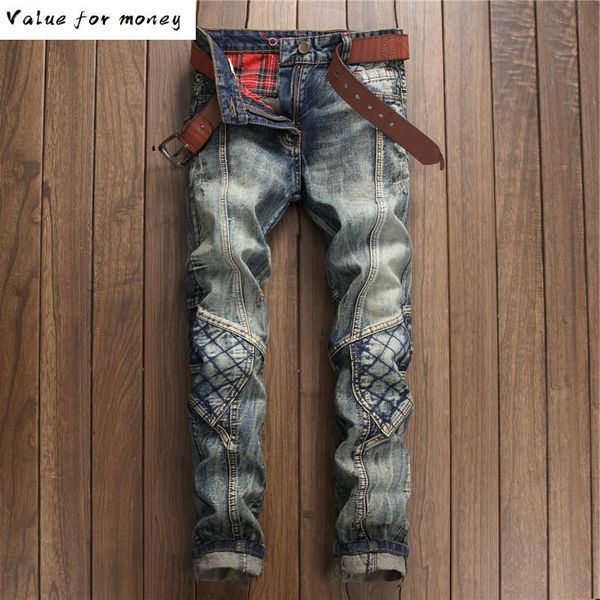 

splice jeans biker patchwork denim jeans classics slim mens designer pants clothing plus size, Blue