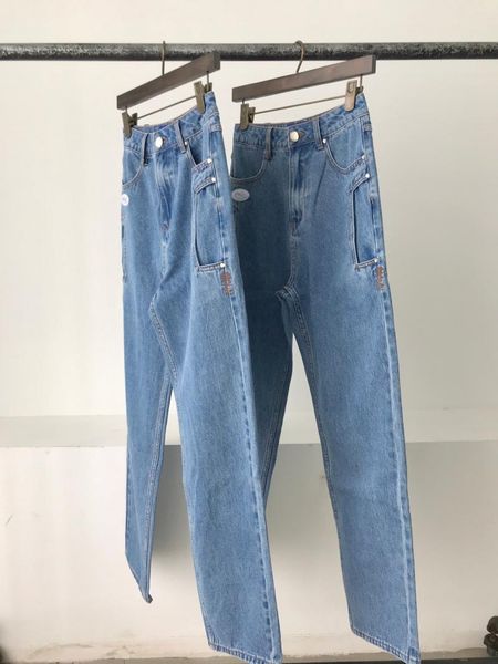 

men's jeans good quality 2021 adererror irregular pocket faded denim pants men women couple oversized hip-hop high street ader, Blue