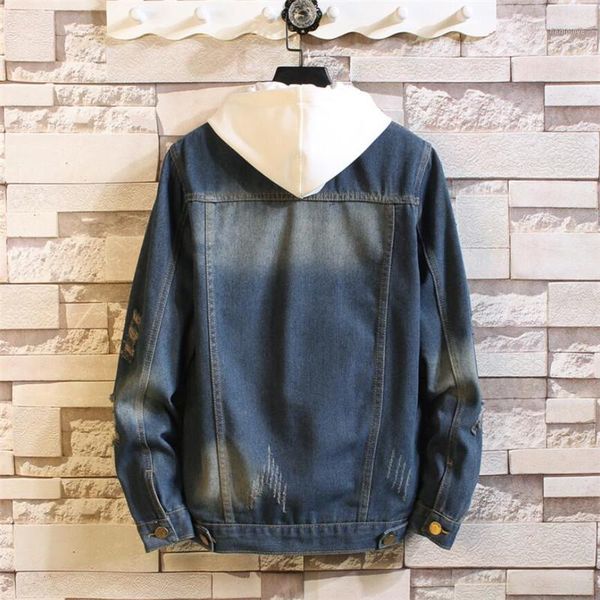 

denim classic washed hole jacket with collar for men casual fashion spring autumn clothes1, Black;brown