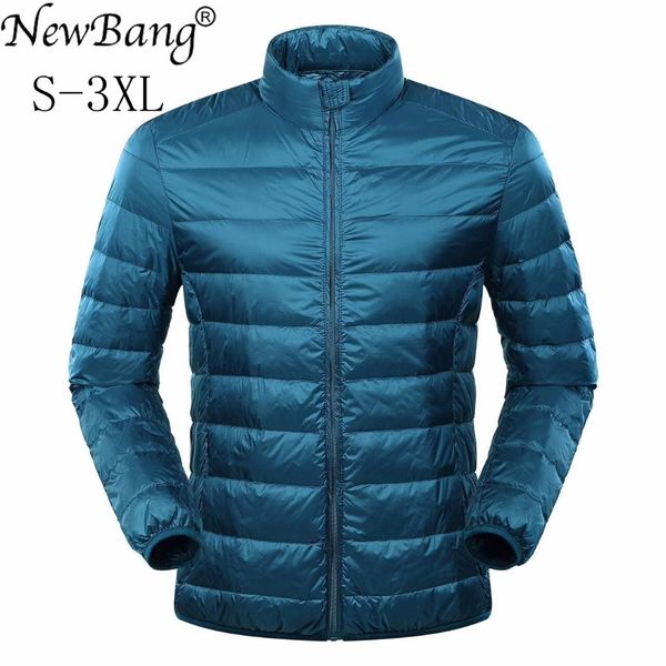 

newbang feather man ultra light jacket men winter coat duck down windbreaker stand collar parka with carry bag, Black