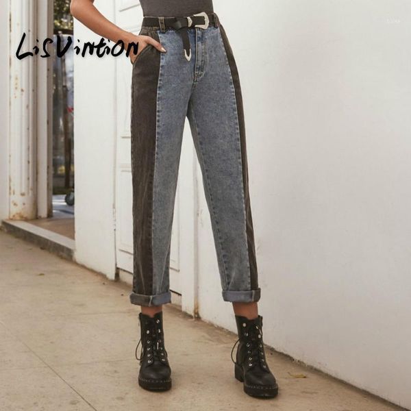 

woman high waist street style patchwork denim pants cotton loose coated vintage boyfriend jeans1, Blue