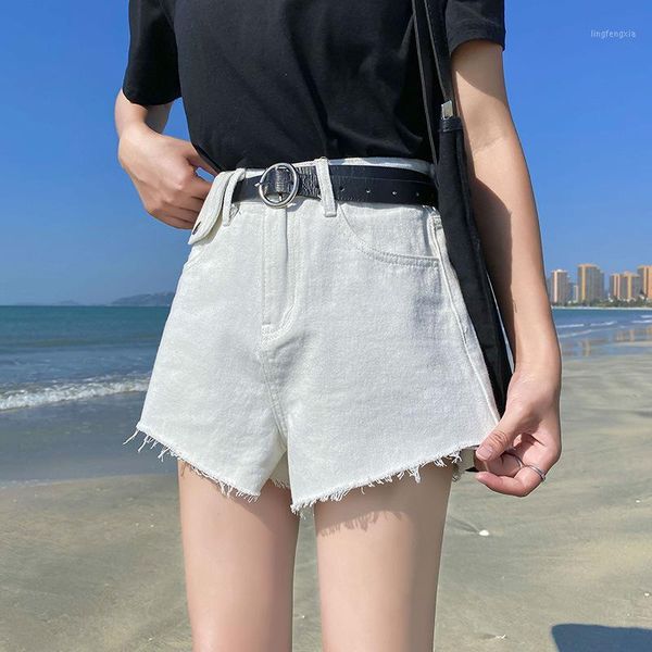 

summer denim shorts for women high waist jeans short cotton woman wide leg harem shorts female streetwear black1, White;black