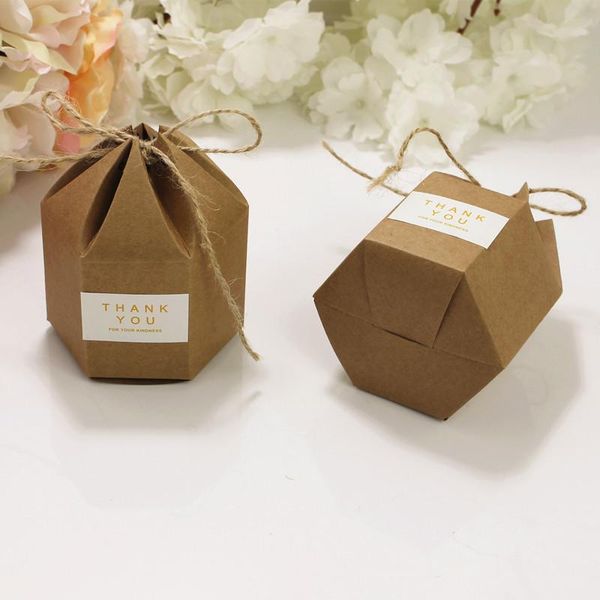 

50pcs new design small kraft package cardboard paper boxlantern hexagon craft gift candy box wedding gift packaging craft box h wmtxiz