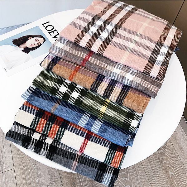 

autumn and winter new classic plaid scarf women's fashion versatile student trend imitation cashmere warm tassel shawl klwe, Blue;gray