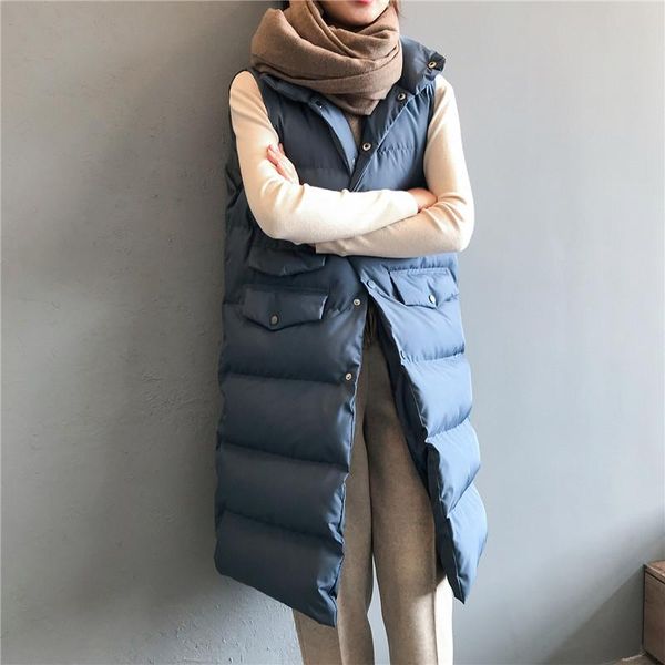 

women's vests 2021 women sleeveless long 3 colors autumn winter single breasted streetwear warm outwear coat female waistcoat m825, Black;white
