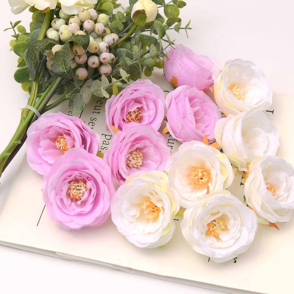 

7cm artificial silk flowers heads for wedding decoration white rose diy wreath gift box scrapbooking craft fake flo bbyhcr