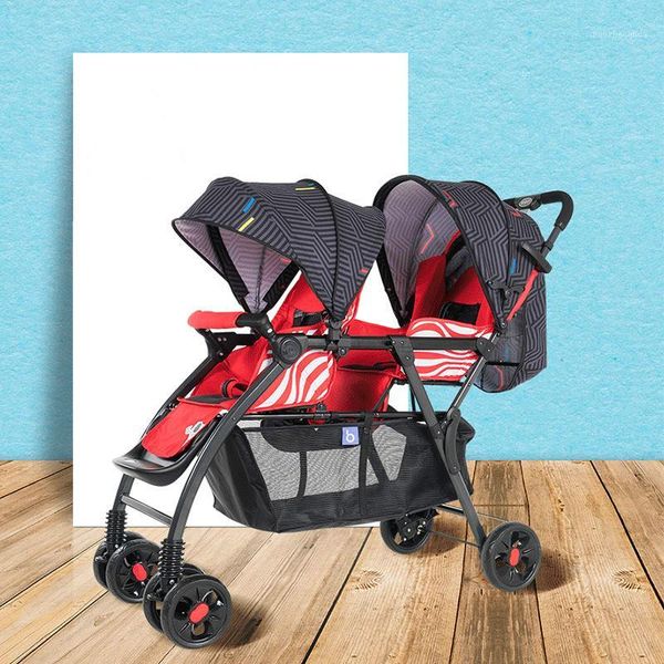 

strollers# 2021 twin baby stroller can sit on a reclining four-wheeled cart lightweight carriage infant car double stroller1
