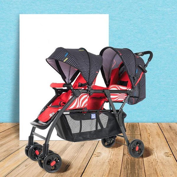 

strollers# 2021 twin baby stroller can sit on a reclining four-wheeled cart lightweight carriage infant car double stroller1