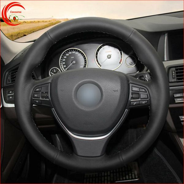 

hand-stitch black leather car steering wheel cover for bmw f10 f11 f07 f13 f06