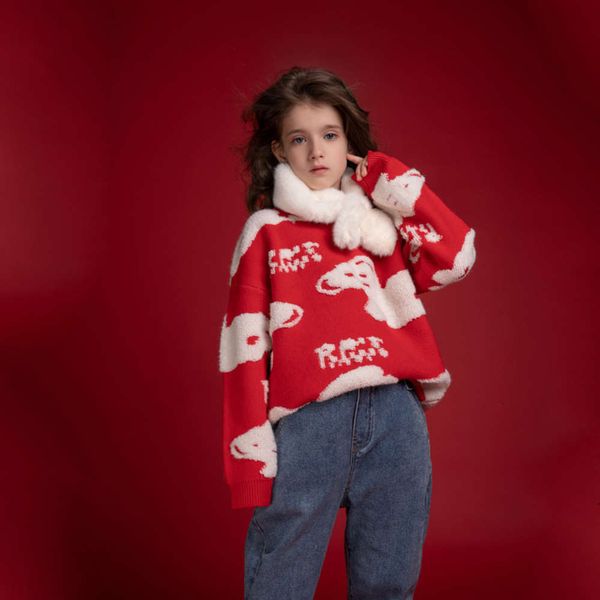 

neck 2020 new middle cartoon round school children's boys and girls' pullover thickened parent-child sweater t-shirt trl8, Blue