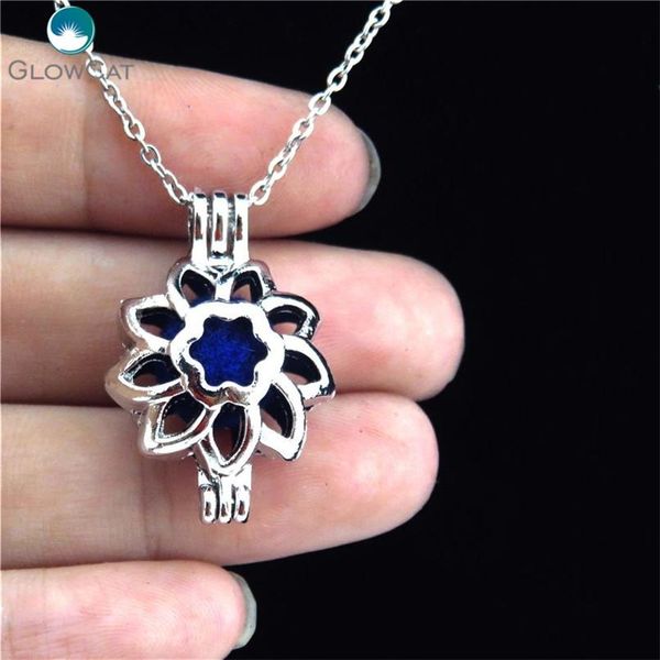 

k249 silver oysters cage locket 27mm flower stainless steel chain necklace 16" aroma essential oil diffuser locket wmtbev, Black