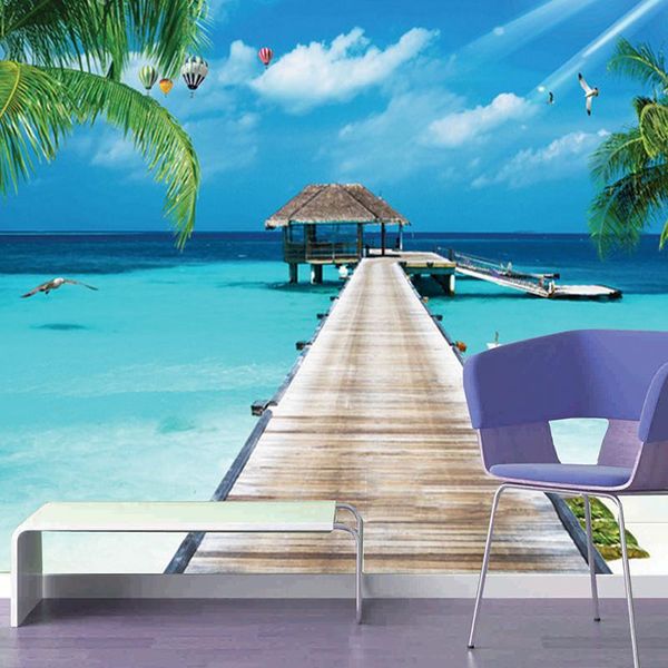 

custom 3d p wallpaper balcony sandy beach sea view 3d living room sofa bedroom tv background wall mural wallpaper home deco