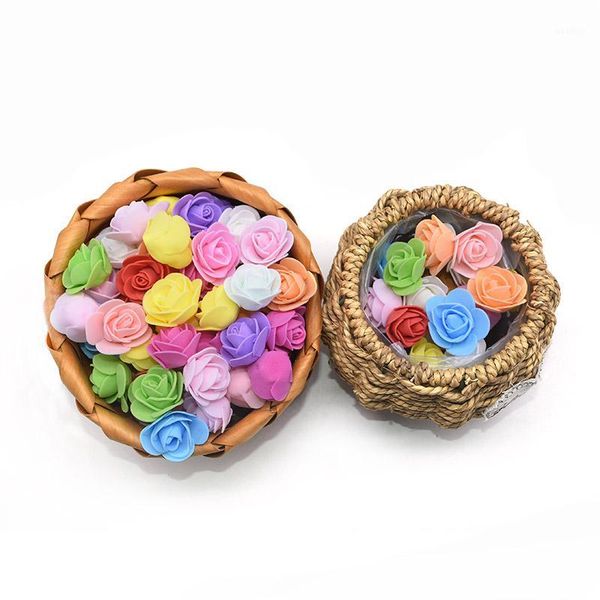 

100pcs 14colors pe foam flower head diy handmade wedding flower girl wreath candy box accessories jewelry artifical rose flowers1