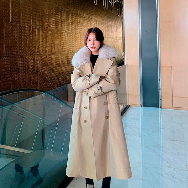 

women's down & parkas 2021 winter long cotton jacket thick warm fashion casual faux leather collar khaki parka coat, Black