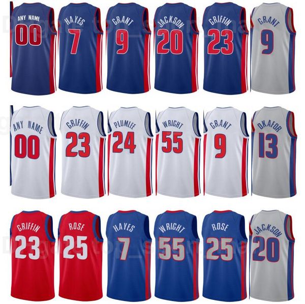 

city earned edition printed basketball jerami grant jersey 9 killian hayes 7 blake griffin 23 derrick rose 25 josh jackson 20 team color, Black;red
