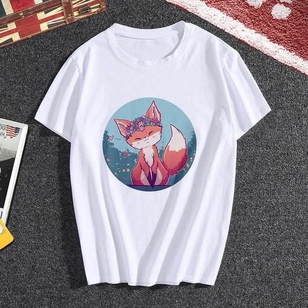 

женская футболка летом kawaii print t рубашка женская модная печатная футболка женская мода harajuku белый o шеи топ, White