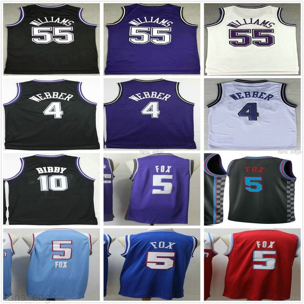 

deaaron 5 fox jersey sacramento purple black white retro vintage chris 4 webber mike 10 bibby jason 55 williams basketball jerseys, Black;red
