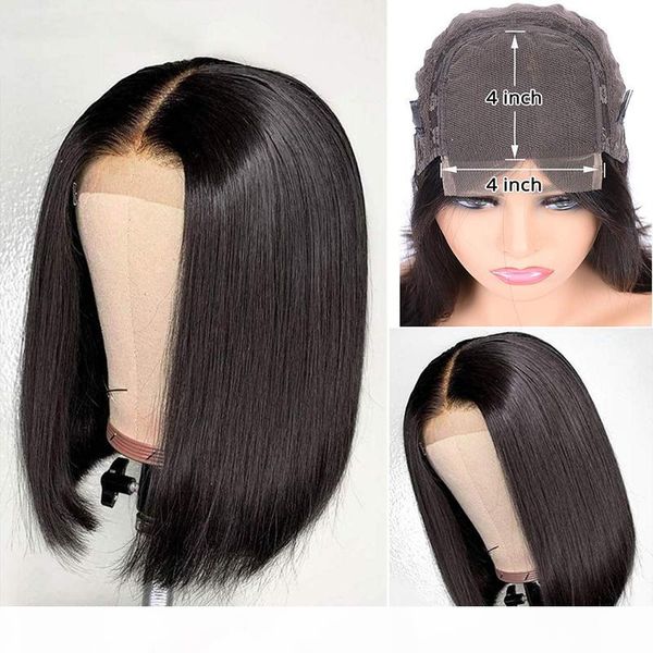 

4x4 lace closure wig straight bob wigs brazilian remy short lace front human hair wigs 150% pre-plucked frontal closure wig, Black;brown