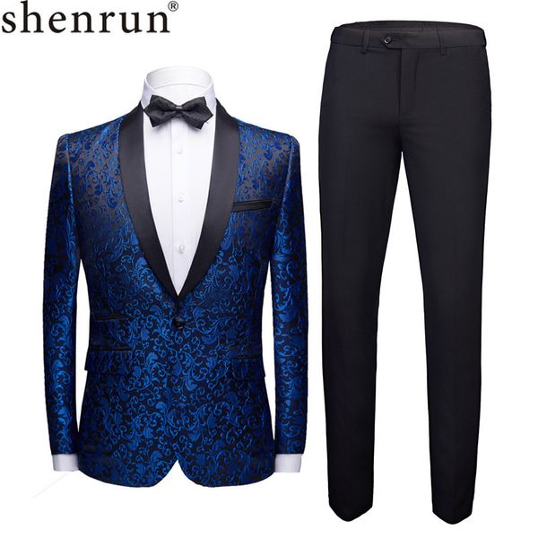 Shenrun homens smokings padrão floral casual maiestas jaqueta preto calças pretas ternos de casamento para homem festa de formatura macho trajes 201106