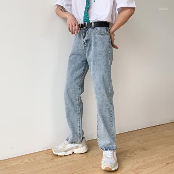 

male retro hip hop streetwear straight denim wide leg trousers men vintage casual classic jeans pants japan korea style pant1, Blue