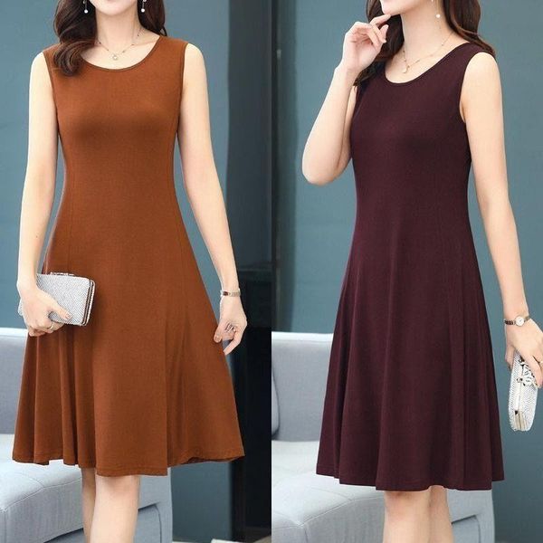 

xl-5xl high stretch tank robe spring summer thin knee-length dress vestidos women dress o-neck sleeveless slim maxi, Black;gray