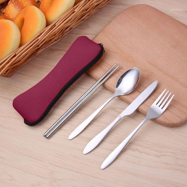 Pauzinhos conjunto de talheres Aço Inoxidável Piquenique Piquenique Português Cutelaria Cutelaria Forquilha Colher Utensílios de Jantar De Camping Home Almoço Durável1