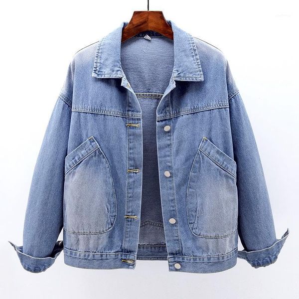

korean vintage blue short denim jacket women outwear chaquetas mujer big size loose long sleeve pocket jeans jacket coat female1, Black;brown