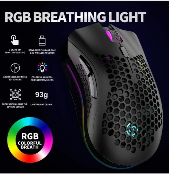 

silent gaming mouse 2.4g wireless 3 levels dpi rgb light usb game optical sensor pc gamer computer mouse for lapgames mice 26pcs dhl