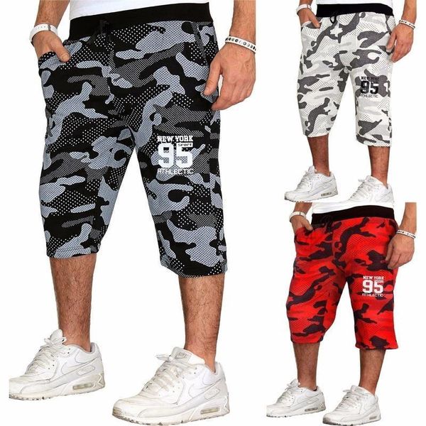 

summer men shorts print camouflage casual shorts fitness beach sports shorts loose drawstring running training undershirts, White;black