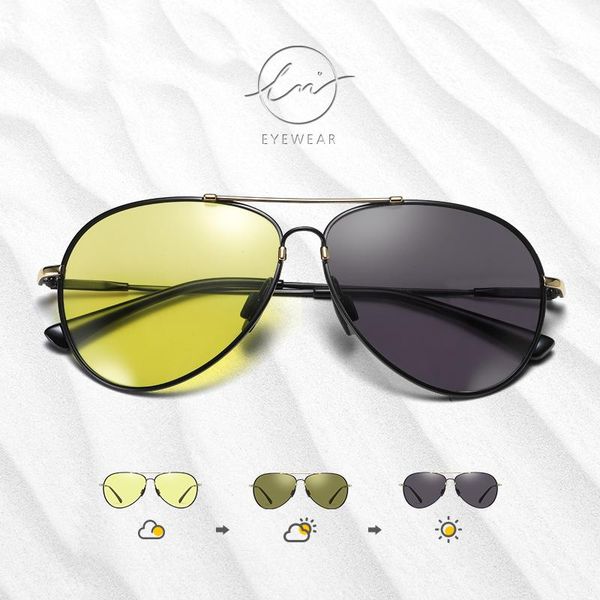 

sunglasses lm aviation pochromic men women polarized chameleon lens memory metal frame pilot male sun glasses driving uv400, White;black