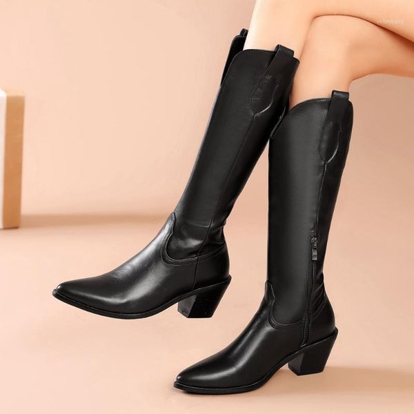 

large sizes 46 vintage design chunky heels winter shoes women western boots female footwear1, Black