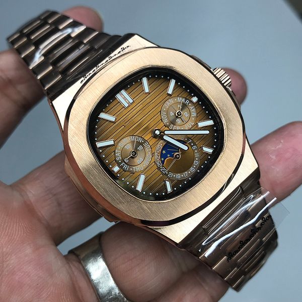 

rose gold pp automatic machinery 39mm luxury watch men sweeping movement watch all small dials work mechanical wristwatches, Slivery;brown