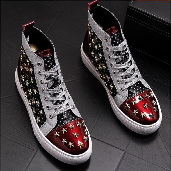 

2020 men brand designer rivet american flag shoes causal flats moccasins male high rock hip hop mixed color shoes for man c1120, Black