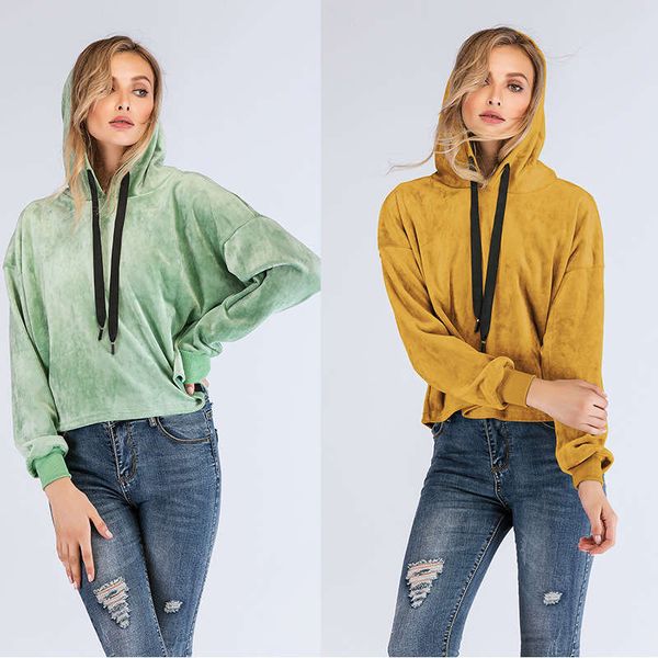 

solid color long sleeve hooded 2020 new women's sweater, Black