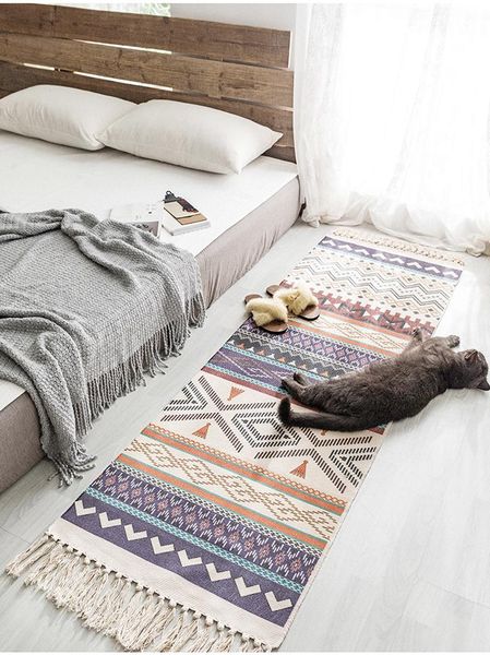 

carpets bohemian cotton linen tassel woven carpet floor mat bedroom tapestry retro decorative blanket living room area rug