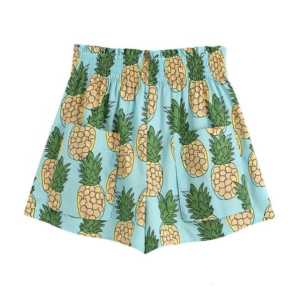

casual women pine print patch pocket decoration 2020 new stylish female elastic waist loose comfortable shorts, White;black